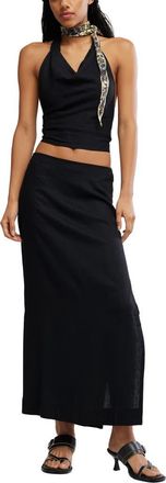 Free People Iconic Allure Crop Halter Top & Maxi Skirt Set in Black at Nordstrom, Size X-Small