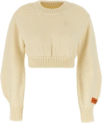 Heron Preston Open-back Cropped Wool Jumper - Dames - Ronde hals truien - Beige - L - Wol - Truien & Vesten