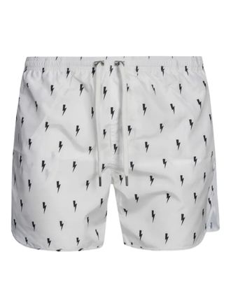 Neil Barrett lightning bolt-print swim shorts - men - Polyester - S - White