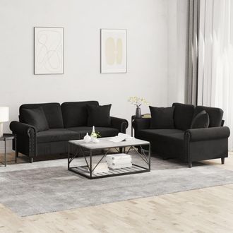 vidaXL Vidaxl - Juego De Sof&aacute;s Con Cojines 2 Piezas Terciopelo Negro