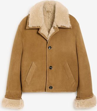 Ami Kurzer Lammfellmantel mit Reverskragen