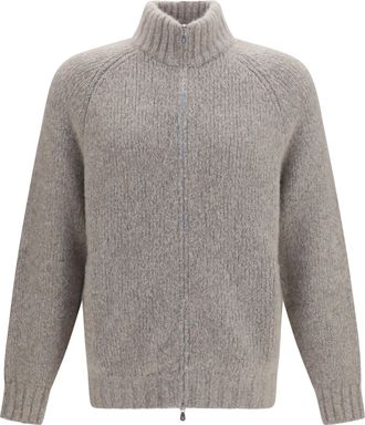 Brunello Cucinelli Mens Cardigan High-Neck Cashmere-Silk With Zip Marble Sweater