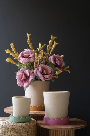 Kalalou Set Of Three Scalloped Clay Planters