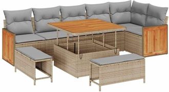 vidaXL Conjunto De Sof&aacute; De Jard&iacute;n 9 Pcs Beige, Gris Claro Vidaxl