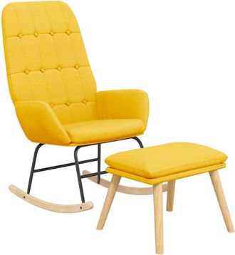 vidaXL Sill&oacute;n Mecedora Con Taburete Tela Amarillo Mostaza Vidaxl