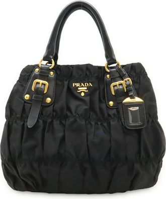 Prada Black Nero Nylon Leather Handbag Shoulder Bag Tote Bag (Pre-Owned)