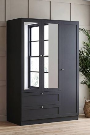 Home Discount Vida Designs Altino 3 Door 2 Drawer Mirrored Wardrobe Storage in Black