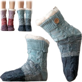 Generic Knitted Ultra-Thick Slipper Home Socks,Non-Slip Warm Winter Fleece Lined Grippers Socks,Extra Thick Soft Cozy Fuzzy Sock (Blue)