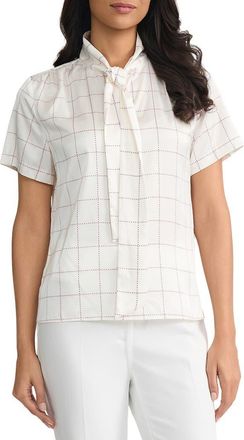 Kasper Tie Neck Satin Top in Vanilla Ice Multi at Nordstrom, Size X-Large P