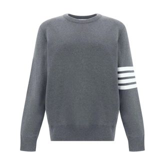 Thom Browne Round-neck Knitwear, male, Gray, Size: L 4-Bar Sweater