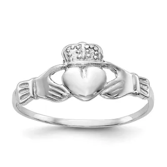Diamond2Deal 14k White Gold Polished Claddagh Ring