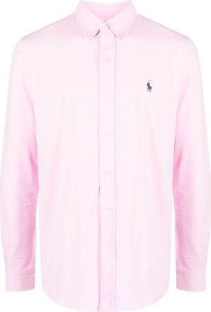 Polo Ralph Lauren embroidered-logo long-sleeve shirt - men - Cotton - S - Pink