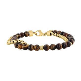 Robert Alton Stainless Steel 6MM Tigers Eye Yellow Finish 3MM Box Chain Bracelet