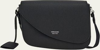 Ferragamo Mens Fiamma Leather Shoulder Bag