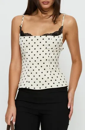 Princess Polly Renaissance Mixed Media Corset Top in White Polka at Nordstrom, Size 10