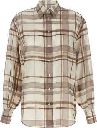 Brunello Cucinelli Checked Silk Shirt - female - Brunello Cucinelli - Shirts - Beige - L - Blouses & Shirts