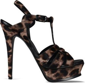 Saint Laurent Tribute Sandal - Dames - Sandalen met hakken - Bruin - 38 1/2 EU - Leer - Schoenen