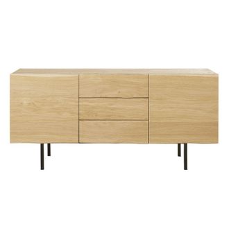 Maisons du monde Aparador de 2 puertas y 3 cajones de roble macizo y metal negro 165 cm