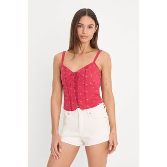 Good American Womens Dolly Lace Up Poplin Tank Top | Flare Bandana Print, Size Medium | Good American by Khlo&Egrave; Kardashian