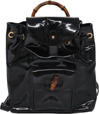 Gucci Vintage Bamboo Backpack Patent Black Patent_Leather Backpack Bag (Pre-Owned)