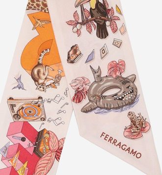 Ferragamo Womens Mini Silk Bandeau Jungle Party Print Multicolour Scarf Scarfs