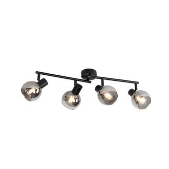 QAZQA Qazqa Art D&eacute;co Plaf&oacute;n Inteligente Negro Con Cristal Ahumado Incl. 4 Wi-fi P45 - Vidro Vidrio /acero Alargada Adecuado Para Led Max. 4 X 4.5 Watt