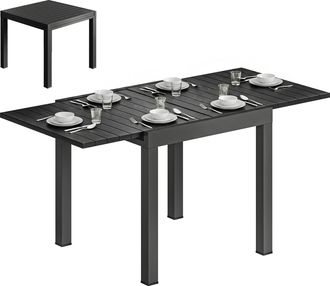 OUTSUNNY Mesa De Jard&iacute;n Extensible 80/160x80 Cm, Mesa De Comedor Exterior Extensible De Aluminio, Con Superficie De Lamas, Para 4-6 Personas, Negro