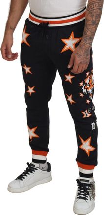 Dolce & Gabbana Mens Black Orange Star Trousers Sport Pants Cotton