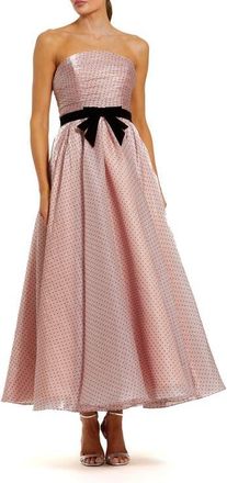 Mac Duggal Petite Polka Dot Organza Strapless Dress With Bow in Rose Pink at Nordstrom, Size 12P
