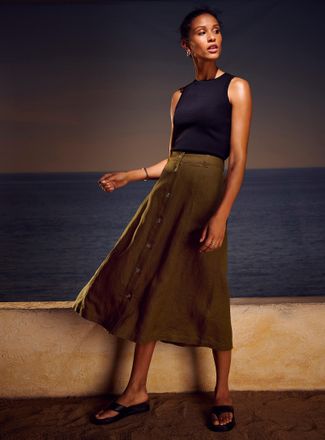 Contemporaine Womens Pure linen button-up skirt