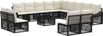 vidaXL Conjunto De Sof&aacute;s De Jard&iacute;n 14 Uds. Negro Rat&aacute;n Sint&eacute;tico Vidaxl