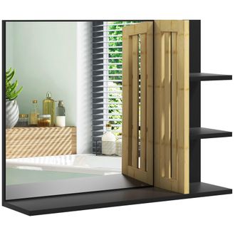 HOMCOM Bathroom Mirror Wall Mount Vanity Mirror with 4 Storage Shelves - Black | TJ Hughes