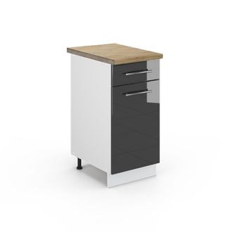 Vicco Mueble Bajo De Cocina Fame-line, Antracita Alto Brillo, 40 Cm, Et Roble