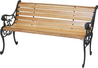 Hhg [nunca Usado] Banco De Jard&iacute;n Hhg-707, Banco De Parque Banco De Madera, 2 Plazas De Hierro Fundido Madera 125cm 20kg, Marr&oacute;n Claro