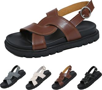 Generic UK 5.5 Womens Orthopedic Arch Support Platform Sandals Comfortable Cork Sole Low Wedges Sandals Open Toe Leather Dress Shoes Adjustable Buckle for Sum