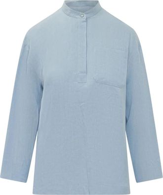 Max Mara Linnen Blouse - Dames - Blouses - Blauw - M - Linnen - Overhemden