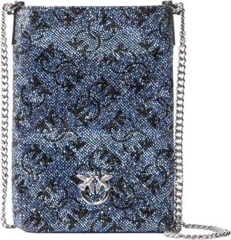 Pinko Phone Accessories, female, Blue, Size: ONE SIZE Monogram Full Strass Phone Case