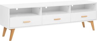 Beliani Beliani - Mueble Tv Blanco Con Madera Clara 55 X 180 X 40 Cm Con Estantes Y Cajones