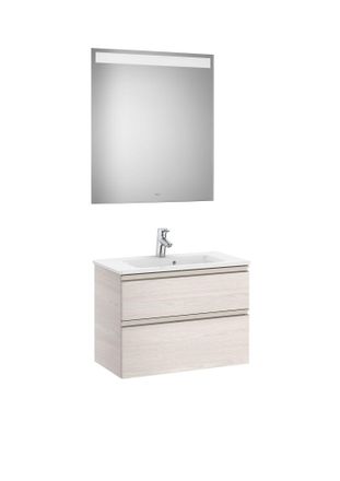 Roca Pack Mueble De 2 Cajones 700 Mm + Lavabo + Espejo Led The Gap - Roca Color: Fresno N&oacute;rdico