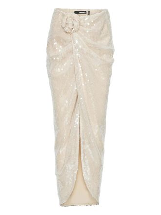 Rotate Maxi-rok verfraaid met pailletten en bloemdetail - Beige