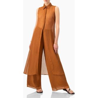 Ivonne Sleeveless Collared Tunic in Brown at Nordstrom, Size 14