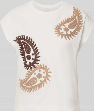 Stefanel T-Shirt mit Rundhalsausschnitt und Stitchings Modell RICAMO in Weiss, Gr&ouml;&szlig;e XL