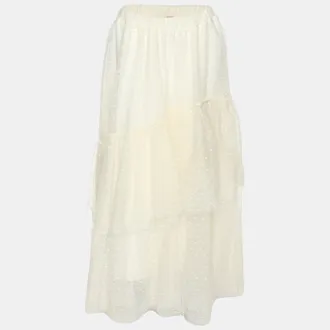 Twin-Set Twinset Cream Tulle Pleated Midi Skirt M
