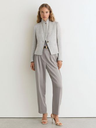 Reiss Grey Lyocell Tapered Pleated Trousers, 18L