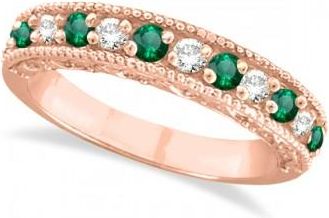 Allurez Designer Diamond and Emerald Ring Band in 14k Rose Gold (0.59 ctw)