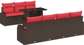 vidaXL Conjunto De Sof&aacute; De Jard&iacute;n 8 Uds. Marr&oacute;n Rattan De Poli&eacute;ster Vidaxl
