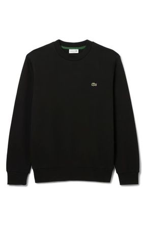 Lacoste Lightweight Cotton Fleece Crewneck Sweatshirt in Black at Nordstrom, Size 8