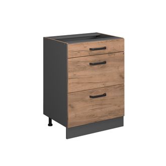 Vicco Mueble Bajo De Cocina R-line, Roble Dorado, 60 Cm Con Cajones, Sin Encimera