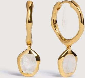 Monica Vinader Gold Odyssey Gemstone Huggie Earrings Moonstone