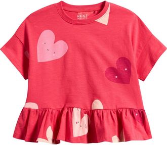 Next Kids Heart Peplum Cotton Graphic T-Shirt in Red at Nordstrom, Size 1.5-2Y